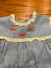 Vintage Kate Greenaway Baby Frock Dress Blue White Lace Strawberry 6-9m