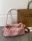 Coach Faye Shoulder Bag Cer68 Signature Denim Drawstring Handbag Pink New