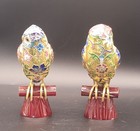 Pair Of Vintage Cloisonn   Enamel Owls Bird Figurines With Floral Designs On Re
