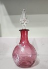 Antique Cranberry Glass Blown Decanter Bottle 