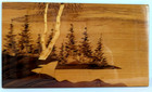 Vintage Wooden Plaque Inlayed And Burned Wood Art Wall Hanging Lacquered 14x8in