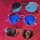 Ray-ban Round Sunglasses Gold Metal Frame Blue Mirrored Glass Lenses