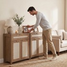 Rattan Sideboard Buffet Cabinet Farmhouse Storage With Adjustable Shelf Boho
