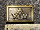 Vintage Masonic Belt Buckle  Handmade By Macoy  Solid Brass  Sun Face In Center