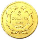 1860-s Three Dollar Indian Gold Coin  3 - Vf Detail - Rare  s  Mint Date