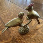 Vintage Solid Brass 2 Love Birds   Cardinal Sitting On Branch Red Eyes  Top Head