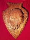 Vintage Indian Head Plaque Native American Folk Art Wood Carved Arrowhead 