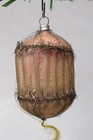 Vintage Antique Glass Fluted Crinkle Wire Pink Drop Christmas Ornament Germany