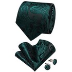 Paisley Tie For Men Silk Green Tie And Pocket Square Cufflinks Set Wedding Bu   