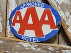 Vintage Aaa Porcelain Sign Old American Hotel Travel Tow Truck Car Insurance