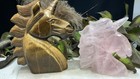 2pcs 137mm 165mm  Natural Tiger  Eye Stone Rose  Crystal Carved Unicorn
