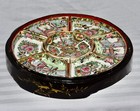 19thc Famille Rose Medallion Sweetmeat Condiment  8pc  Lazy Susan Lacquer Box