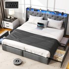 King Queen Full Size Bed Frame With Drawers   Charging   Headboard     Led Lights
