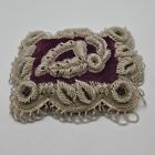 Rare  Antique Native American Iroquois Mohawk Purple Beaded Pin Cushion Of Moth 
