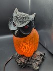 Vintage Glass Owl With Red Eyes On Resin Base Table Tv Lamp Night Light  shelf 