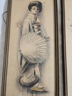 Vtg  Framed Asian Characters Maybe Painted On Silk  Signed E  Parrish 