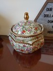Antique Chinese Famille Floral Porcelain Lidded Pot W  Gold Gilding   Knob