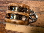 Vintage Refinished Merriman Ash Wood Double Block 2  Bronze Sheaves 1 2  Line