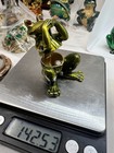 Green Metal Frog Trinket Box Hinged Lid Red Eyes Decorative Figurine