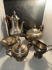       antique Gorgeous Ellis-barker Silverplate Ornate Design 5 Piece Tea Set