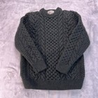 Blarney Woolen Mills Sweater Youth L Grey Merino Wool Cable Knit Ireland