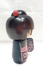 Japanese Kokeshi Wooden Doll Asakusa Girl Vtg Patriotic Fireworks Black Kimono 