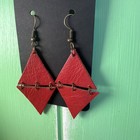 Hand Made Jewelry Upcycled Red Leather Earrings With Copper Accents