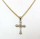 Rse Gold Over 925 Sterling  Christian Cross Pendant W  Accent Gold Tone Necklace