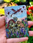 Aceo Print Original Art Card Mini Flowers Cat Knight Medieval Fantasy The oa