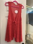 Umgee Women s Red Open-knit Sleeveless V-neck Cardigan Sweater Vest M