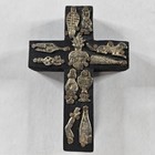 Vintage Mexican Folk Art Milagros Wood Cross Hand Made Approx 4   3   1  Pls Read   
