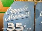 Two Vintage Cardboard Bait Fishing Lure Store Display Signs Minnows Chicken Live