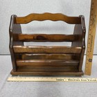 Vintage Wooden Magazine Rack Newspaper Holder Caddy Divided Carry Handle 17 5 