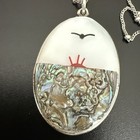 Vintage Abalone Mop Mother Of Pearl  Alpaca Mexico 925 Silver Pendant Necklace