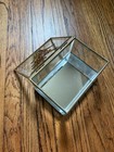 Vintage 80s Glass Brass Jewelry Box Casket Curio Trinket Floral Mcm Mid Century