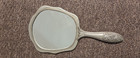 Vintage Handheld Vanity Mirror Ornate Floral Rose Silver Toned 9 1 2 Inch