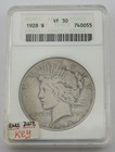 1928 P Peace Dollar  1 - Anacs Vf 30 - Key Date - Soapbox Holder