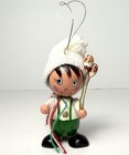 Vtg Christmas Ornament Wood Erzgebirge Style Elf Gnome Child W Balloons Knit Hat