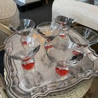 Vtg Mcm Hand Painted Fighting Rooster Cocktail Martini Glasses Set Of 6 Red Base