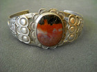 Native American Navajo Light Mauve   Orange Petrified Wood Sterl Silver Bracelet
