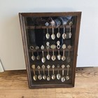 Vintage Souvenir Spoons Lot Of 21 With Glass Door Display Case 11x17