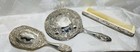 Vintage Silver Plate Vanity Set Mirror Brush Comb Ornate Floral Mirror Damage
