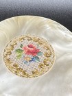 Antique Vintage Mother Of Pearl Embroidery Powder Flower Rose 3    Euc