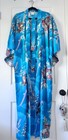 Vintage Japanese Kimono Yukata Robe Blue Peony Cherry Blossom Made In Japan Sz M