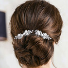 Gold Wedding Pearl Hair Comb Bride Crystal Headpiece Bridal Rhinestone Hair Clip