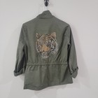 Ashley Womens Utility Jacket Size Small Green Military Tiger Rhinestones