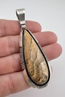 Vtg Will Denetdale Navajo Sterling Silver Picture Jasper Teardrop Pendant 3 25 