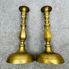 Pair Of Vtg Solid Brass Heavy Candle Holders 10 5  Baluster Flared Round Base
