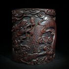 Collection Chinese Old Bamboo Carved Exquisite Dragon Brush Pot Antique Decor