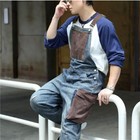 Vintage Denim Overalls Men s Patchwork Vintage Workwear One-piece Large Pockets